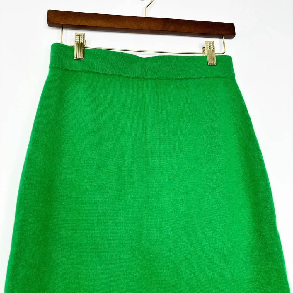 Lingua Franca Jacquard-Knit 100% Cashmere Midi Skirt – Green, Size Small New